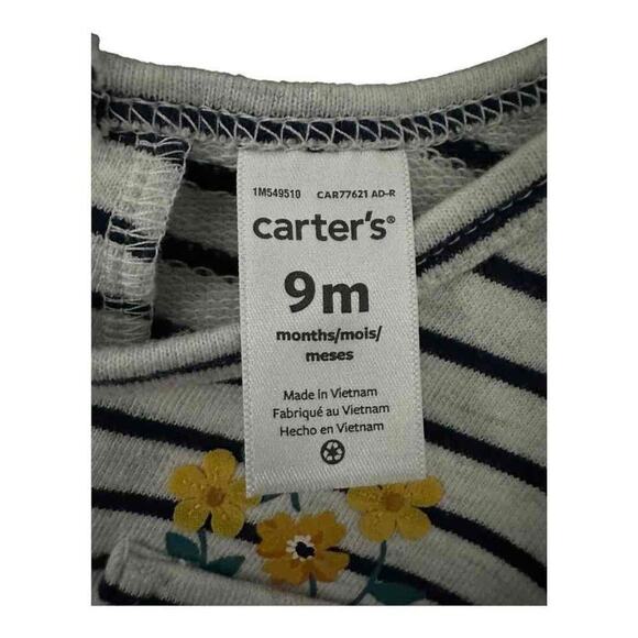Carter's Girls Gray Striped Long Sleeve Floral Detail 100% Cotton Top 9M Baby - Picture 5 of 7